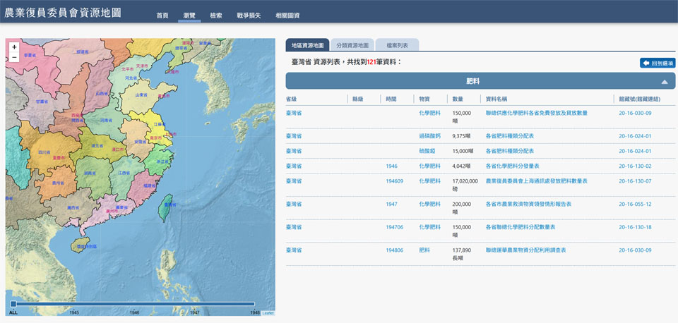 圖三：「農業復員委員會資源地圖」資料庫示意圖。